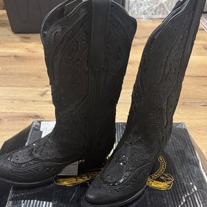 J.B. Dillon Black Embroidered Heeled Boots